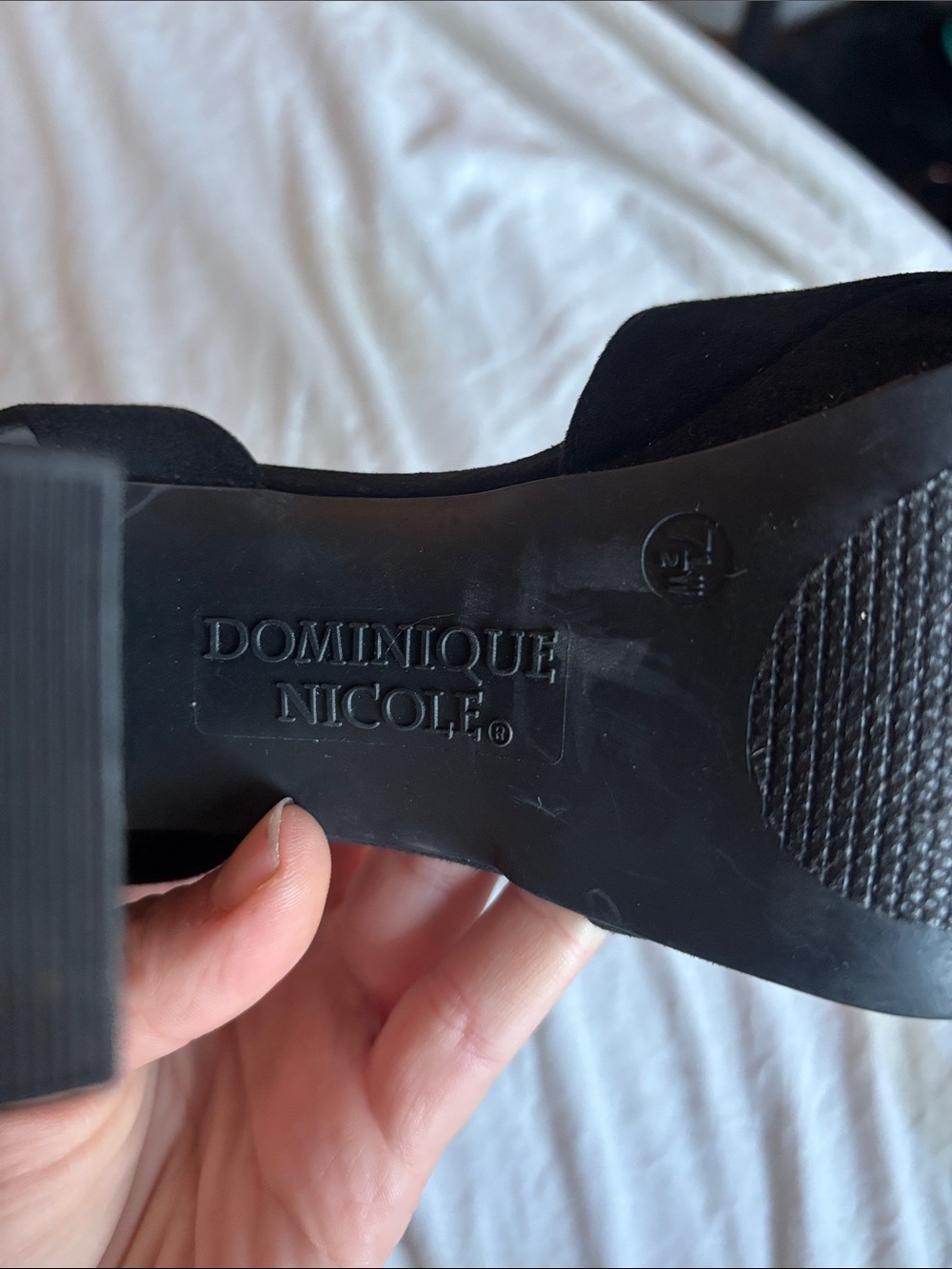 Dominique Nicole Black Suede Platform Block Heel Sandals with Ankle Strap | 6.5 - Picture 9 of 10